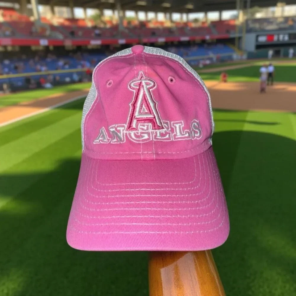 Youth New Era 9Twenty Pink Los Angeles Dodgers Trucker Hat Snapback Adjustable
